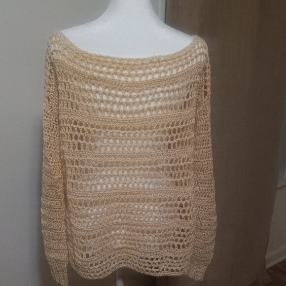 Handmade Crochet Off the Shoulder Sweater Small Ivory 100% Cotton - Picture 3 of 3